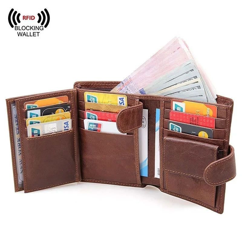 

Men's RFID Blocking Genuine Leather Trifold Wallet.Large capacity multifunction Wallet. Credit Card Case Sleeve Card Holder
