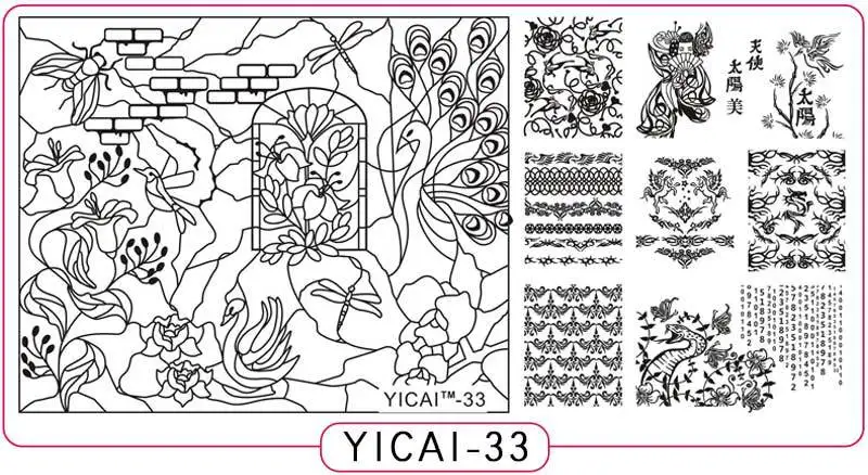 YICAI(1-40) серия-изображения пластины для штамповки ногтей трафарет шаблон металл различные фулкавер цветок 1 шт. изображение штамп пластины - Цвет: 33