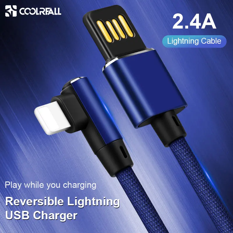 

Coolreall Reversible USB charger for iPhone cable fast charging lightning cable for iPhone XS MAX XR X 8 7 6 5 plus date cable