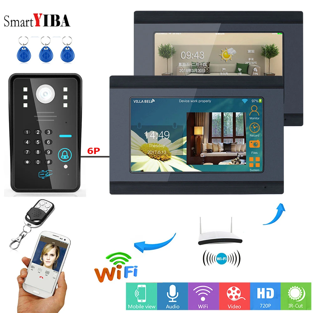 SmartYIBA монитор 7 "видео WI-FI беспроводной звонок с телефонной связью домофон безопасности дома Системы с 1 Камера 2 монитора (1 Беспроводной)