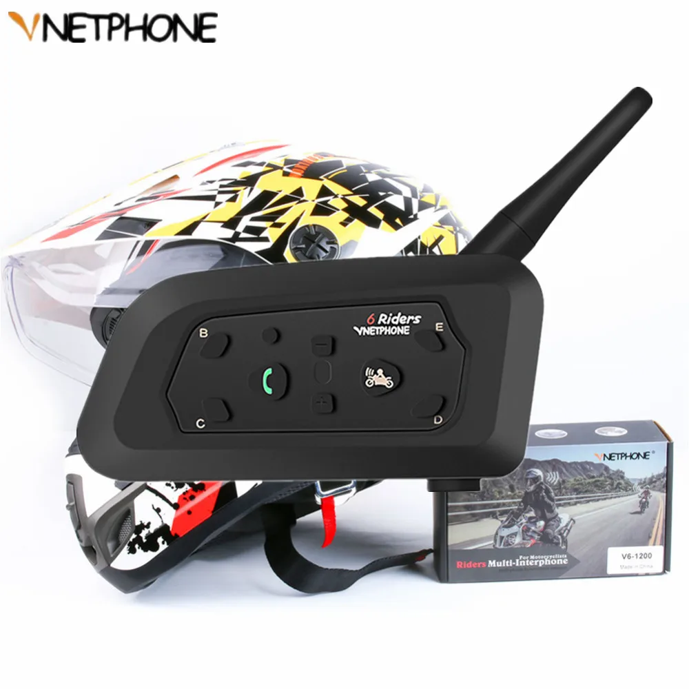 

2019 Multi-Function Motorcycle Intercom 1200m Bluetooth Helmet Headset Wireless Intercomunicador Moto Interphone for 6 riders