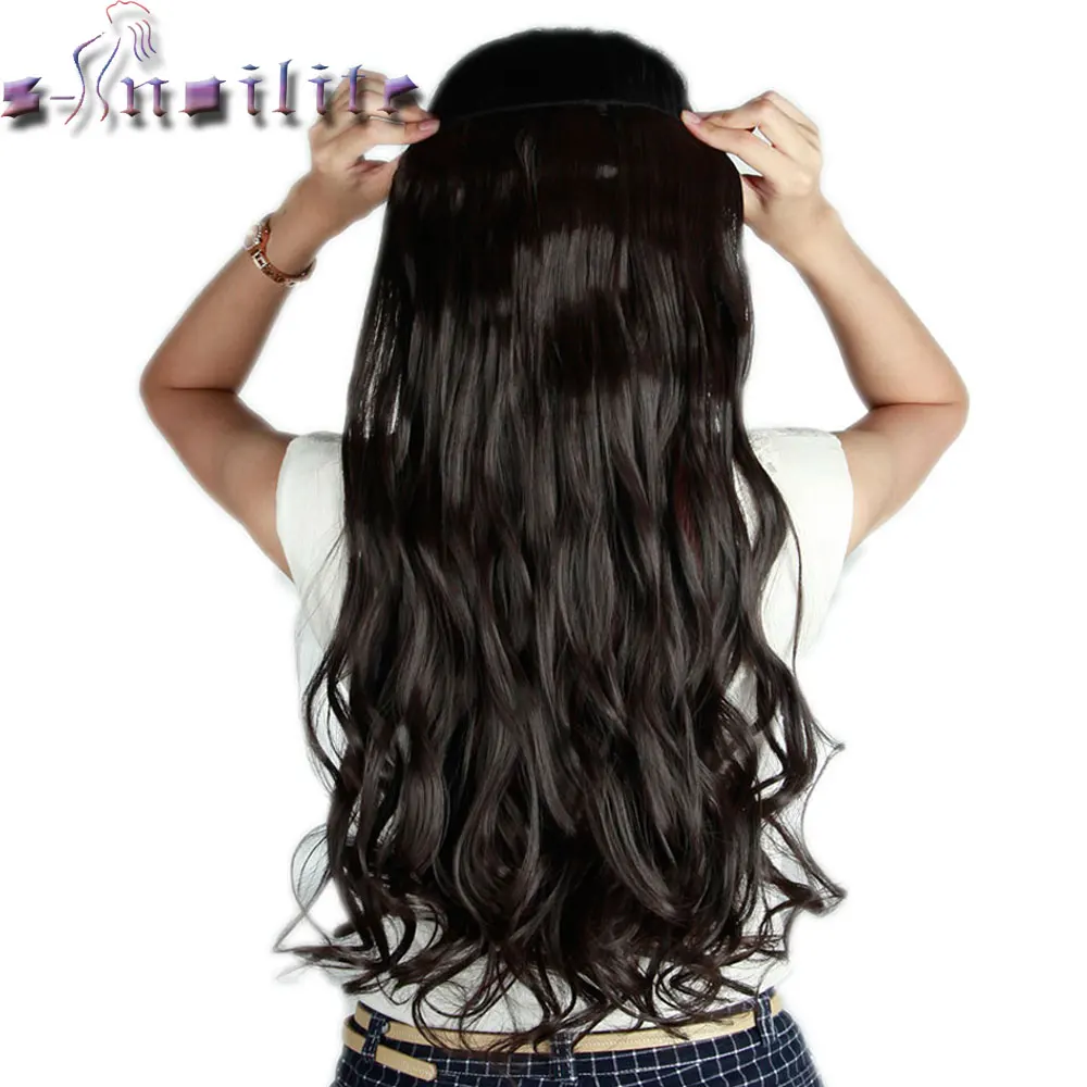 

S-noilite 18-28" Curly 3/4 Full Head Clip in One Piece Hair Extensions Synthetic Hair