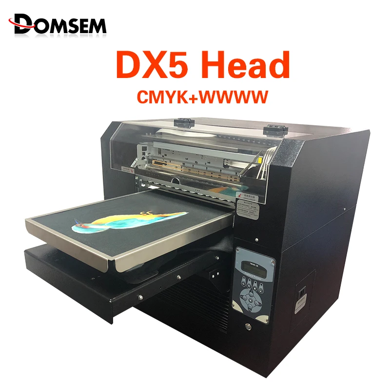 DOMSEM Full-automation DTG Printer T-shirt Garment Cloth Printer CMYK+WWWW  A3 Size Printing Machine DX5 Head Free T-shirt tray