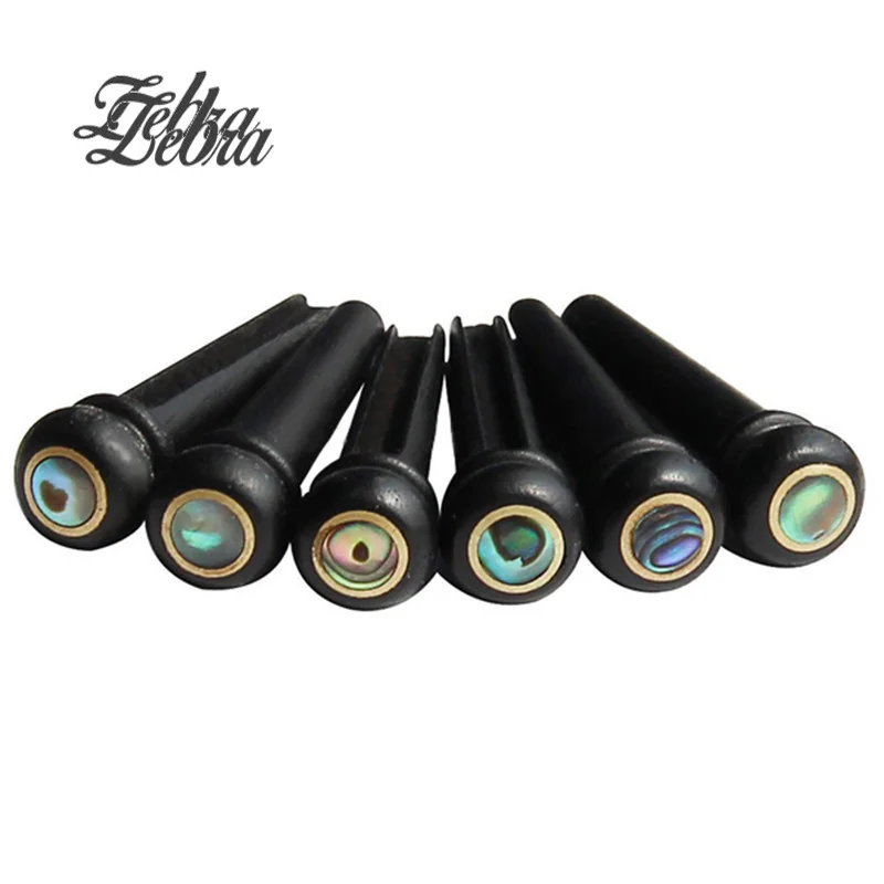 

6pcs Guitar Bridge Black Ebony Shell Pin Folk For Acoustic Guitar String Pin Peg Accessories