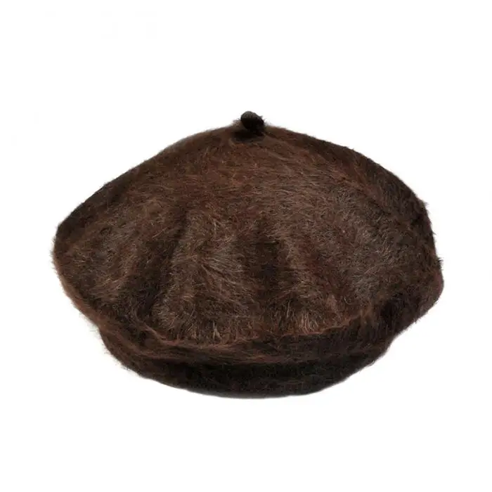 Дамы сплошной цвет Берет пушистый простой шик небольшой круглый женский кепки для осени KNG88