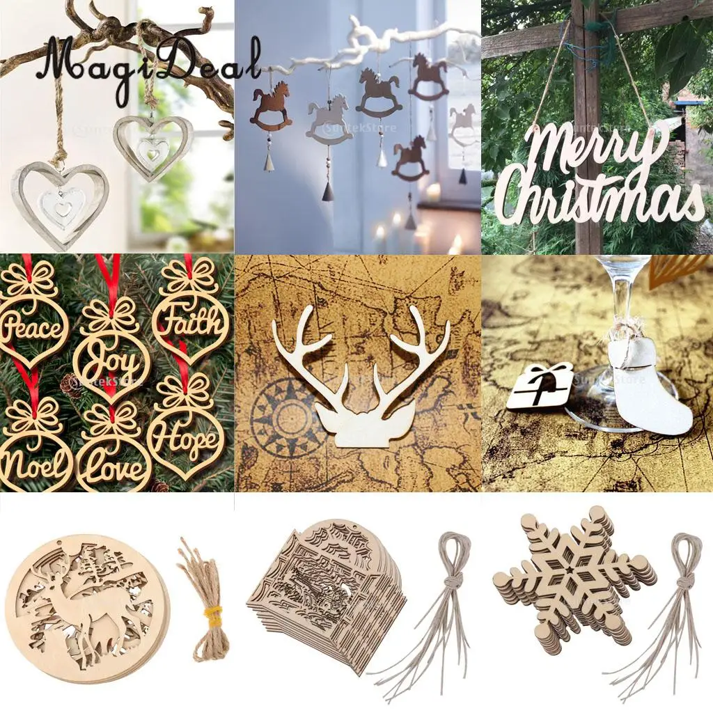 

MagiDeal 10pcs/Lot Carved Wood Snowflake Christmas Tree Hanging Ornament Tag Xmas Christmas Party Room DIY Craft Decor
