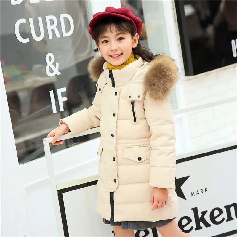 Модный Детский пуховик русская зимняя куртка для девочек, толстая детская верхняя одежда на утином пуху для морозов до-30 градусов, Куртка теплое пальто