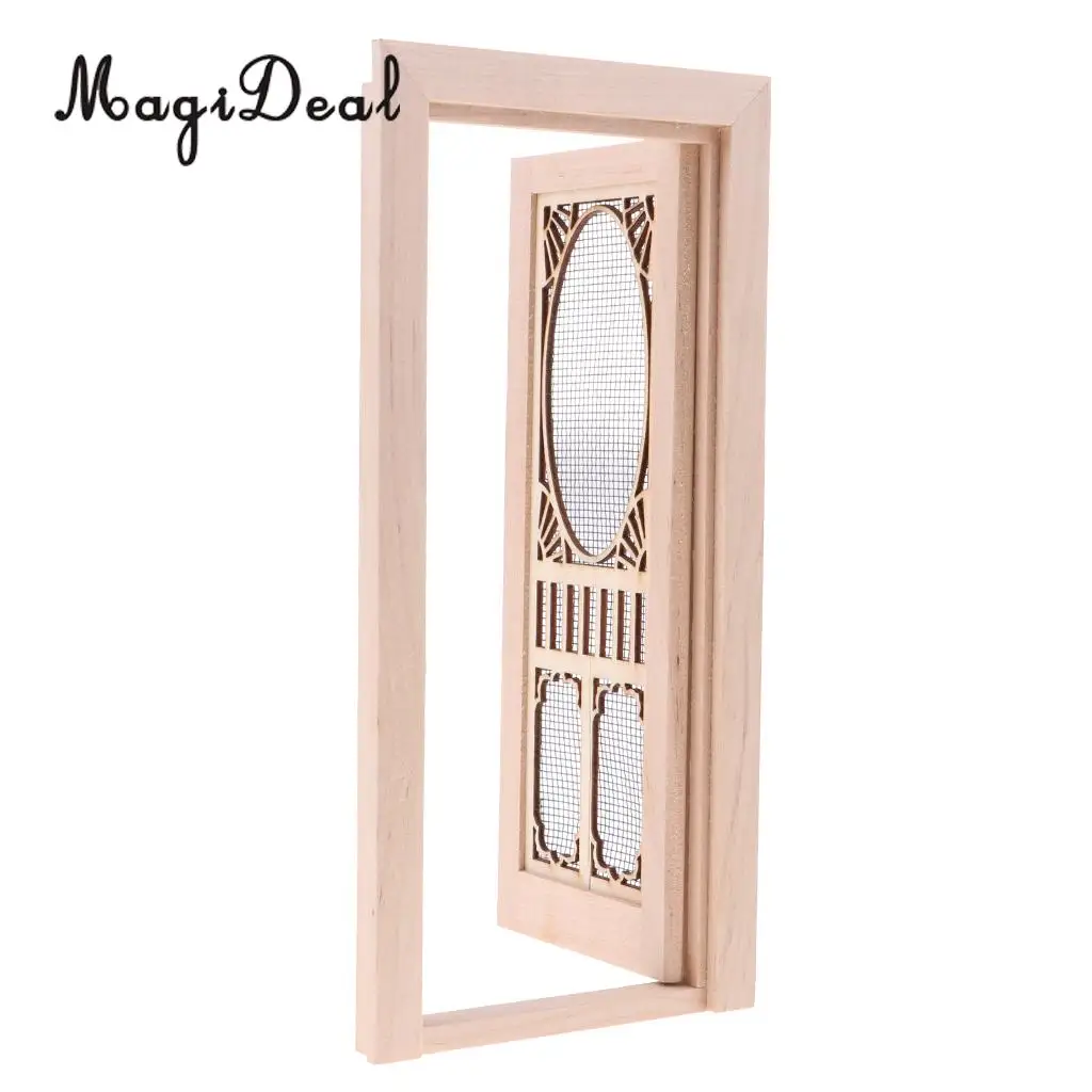 MagiDeal 1/12 Scale Dollhouse Miniature Wood External Hollow Screen Door Unpainted Furniture for Dolls House Furniture Accessory