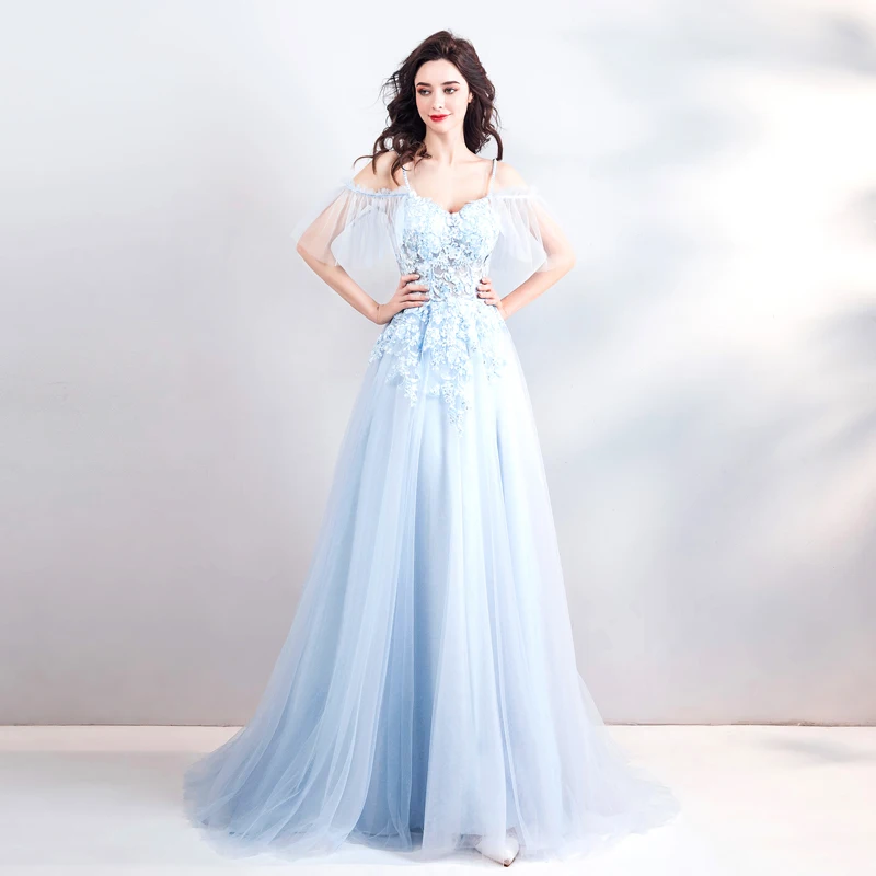 Vestido de festa Longo спагетти ремень синий Вечерние платья Длинные официальная