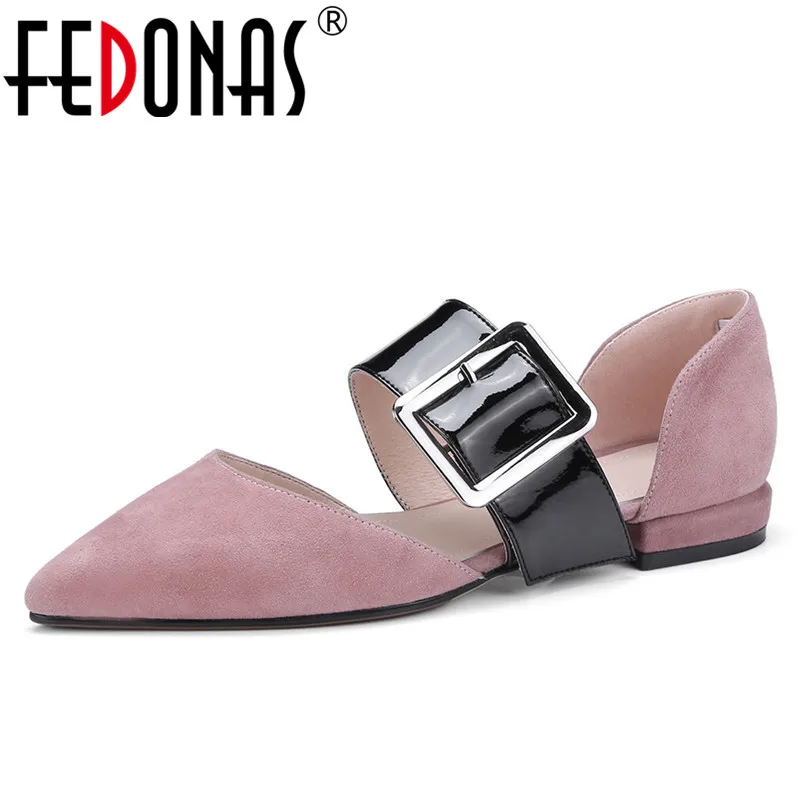 

FEDONAS New Women Flats Heels Shoes Buckles Pointed Toe Spring Autumn Casual Shoes Brand Quality Genuine Leather Shoes Woman