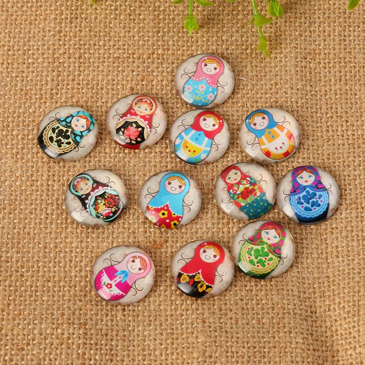 

50pcs/lot 12mm Photo Glass Cabochons Cartoon Doll Mixed Color Cabochons For DIY Bracelet Earrings Necklace Base Settings 019