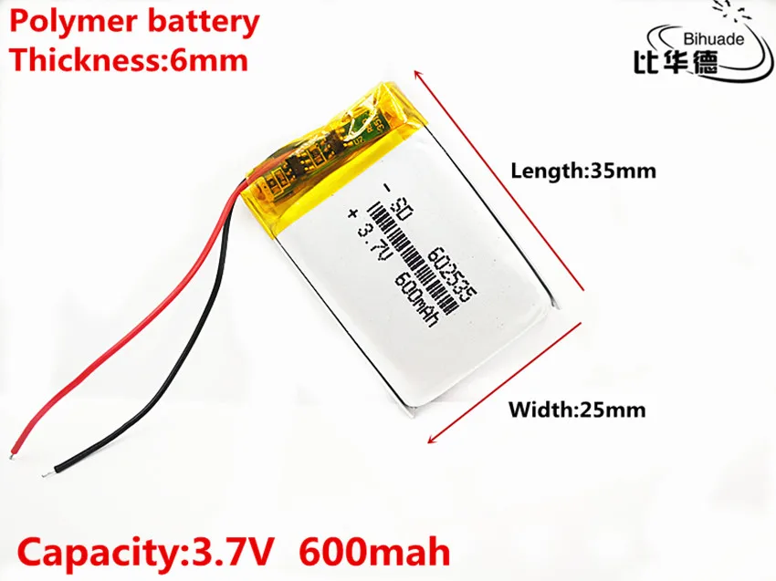 

Size 602535 3.7v 600mAh li-ion Lipo cells Lithium Li-Po Polymer Rechargeable Battery For Car DVR Tachograph Bluetooth speaker
