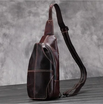 

Fashion Vintage Men Messenger Bags Chest pack Travel Male Genuine Leather Casual Chest Small Retro Shoulder Bag Coffee #MD-L096