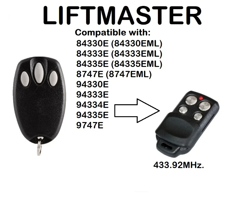 

Chamberlain liftmaster 94335E 94334E 94333E 84335E 84330E 84333E Compatible Replacement Remote Control Rolling Code 433MHZ