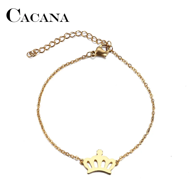 CACANA Stainless Steel Bracelet For Women Man Crown Gold And Silver Color Pulseira Feminina Lover's Engagement Jewelry