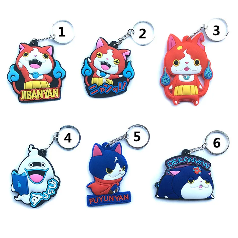 

2017 New Anime Montre Yokai Watch Figuras Jibanyan Komasan Whisper PVC Keychain Keyrings Pendants Toys Yo Kai Watch Dolls