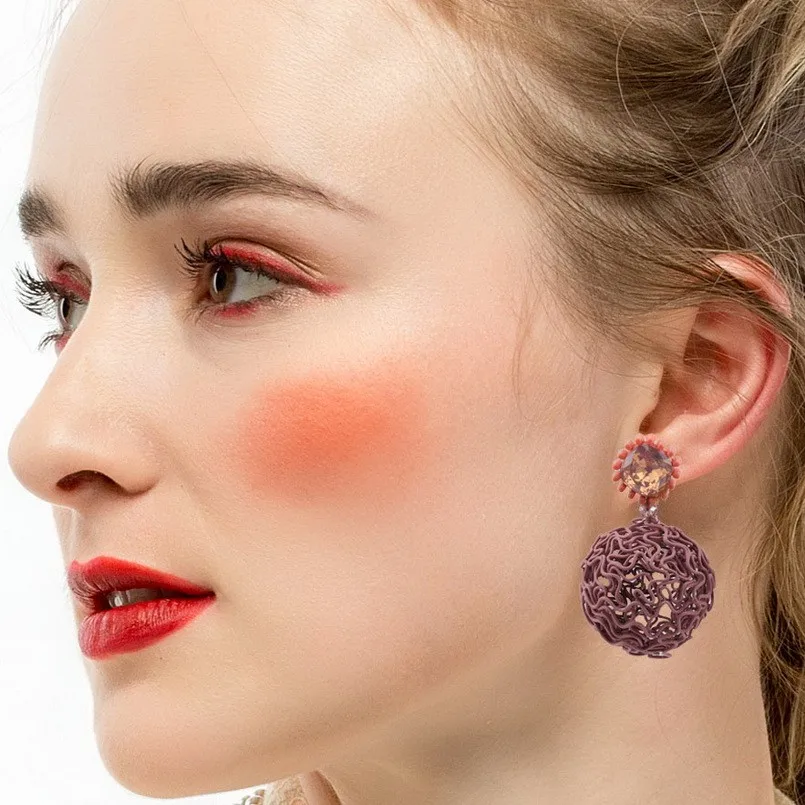 

Florosy New Big Net Ball Pendant Dangle Statement Earrings for Women Handmade Fashion Resin Crystal Drop Party Earrings Jewelry