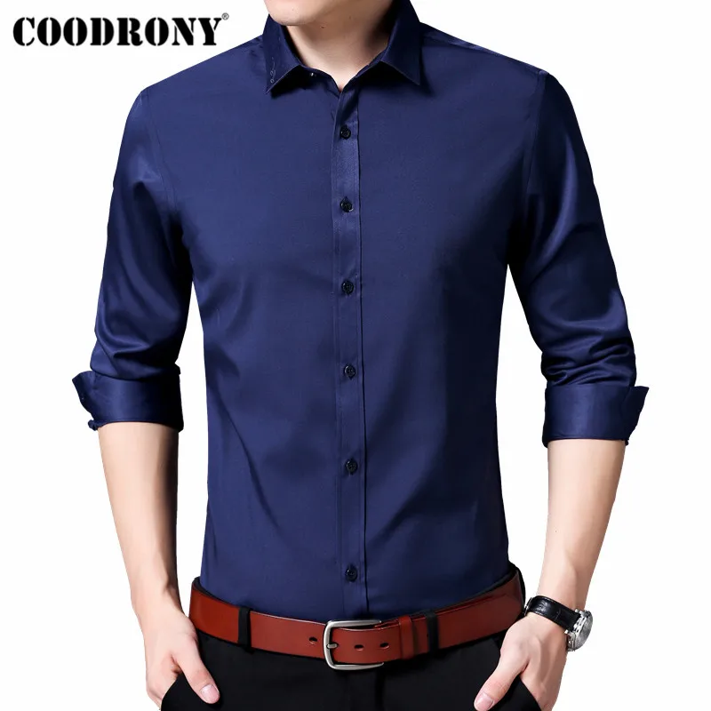 Бренд COODRONY, мужская рубашка, осень, деловые повседневные рубашки, мягкая хлопковая рубашка, Мужская одежда, облегающая, длинный рукав, Camisa Masculina 96037