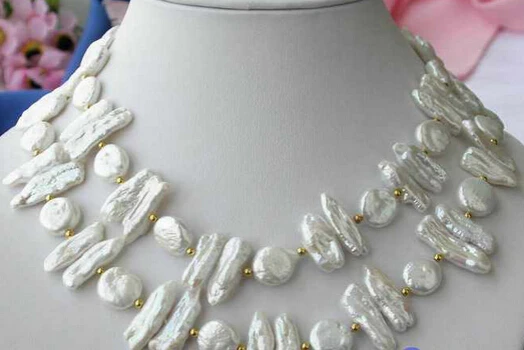 

FREE SHIPPING>>>@@> N486 33" 22MM BIWA COIN WHITE FW CULTURED PEARL NECKLACE -Bride jewelry free shipping
