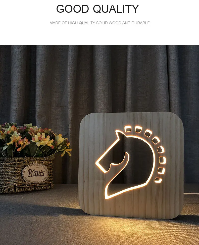 3D Wooden Lamp Creaitive Night Light Horse Shape Decorative Night Lamp USB Table Desk Lamp LED Lighting Gift LED Decor Lamp (1)