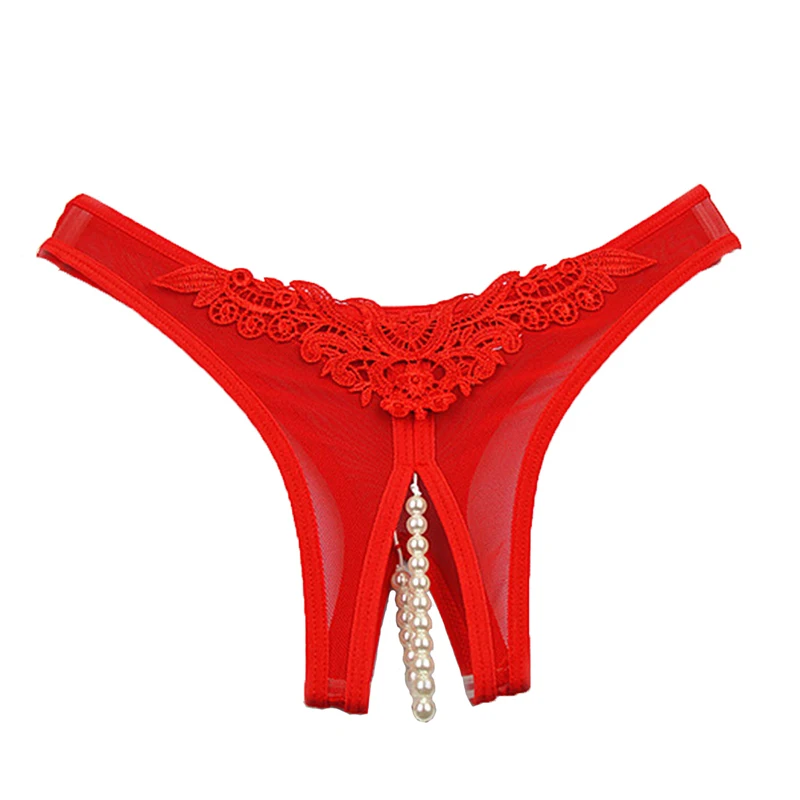 

Women Sexy Pearl G String Transparent Thong Womens Underwear Lace Panties Crotchless Tanga Massage Thongs