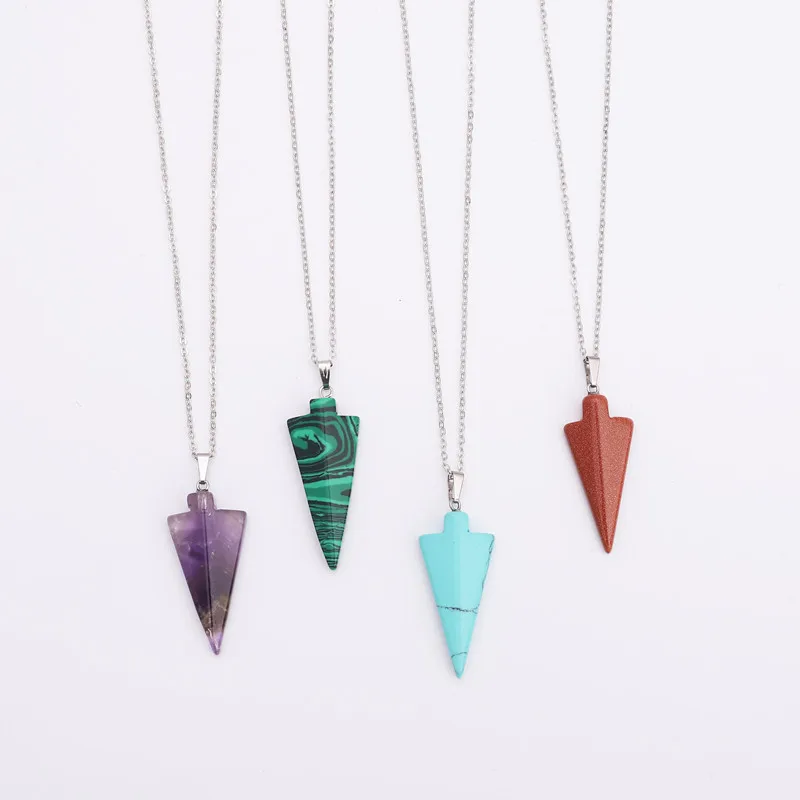 

Arrow Crystal Necklace quartz Amethys Purple triangle Natural Gem Stone Lapis Lazuli Opal Pendant Macrame Jewelry 16x38mm