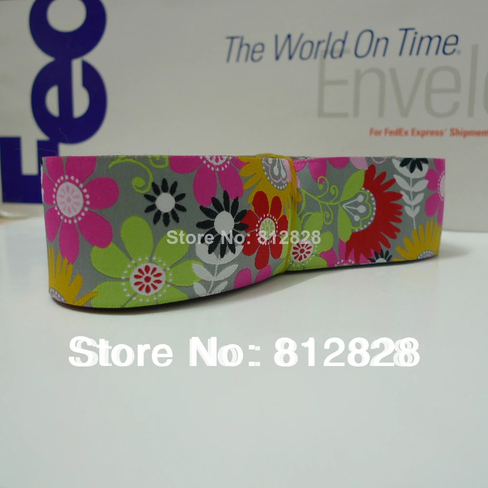 

1.5'' 38mm Wide Lime Green,Red,Black Florals Woven Jacquard Ribbon Wholesale