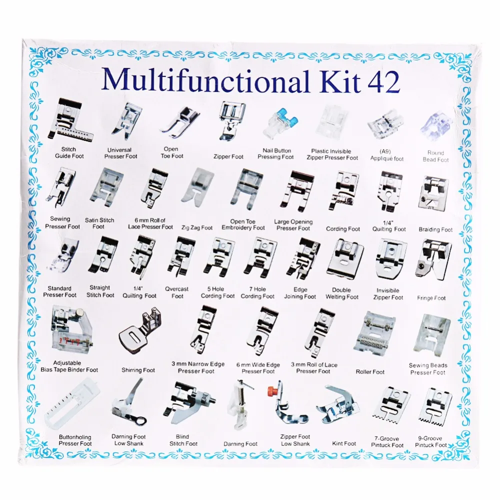 

42 Pcs knitting needle Domestic Sewing Machine Braiding Blind Stitch Darning Presser Foot Feet Kit Set For Brother Singer Janom