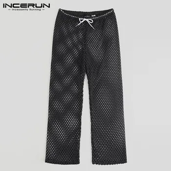 

INCERUN 2020 Fashion Mesh Men Pants Breathable Drawstring Loose Transparent Trousers Men Sexy See Through Casual Pants Plus Size