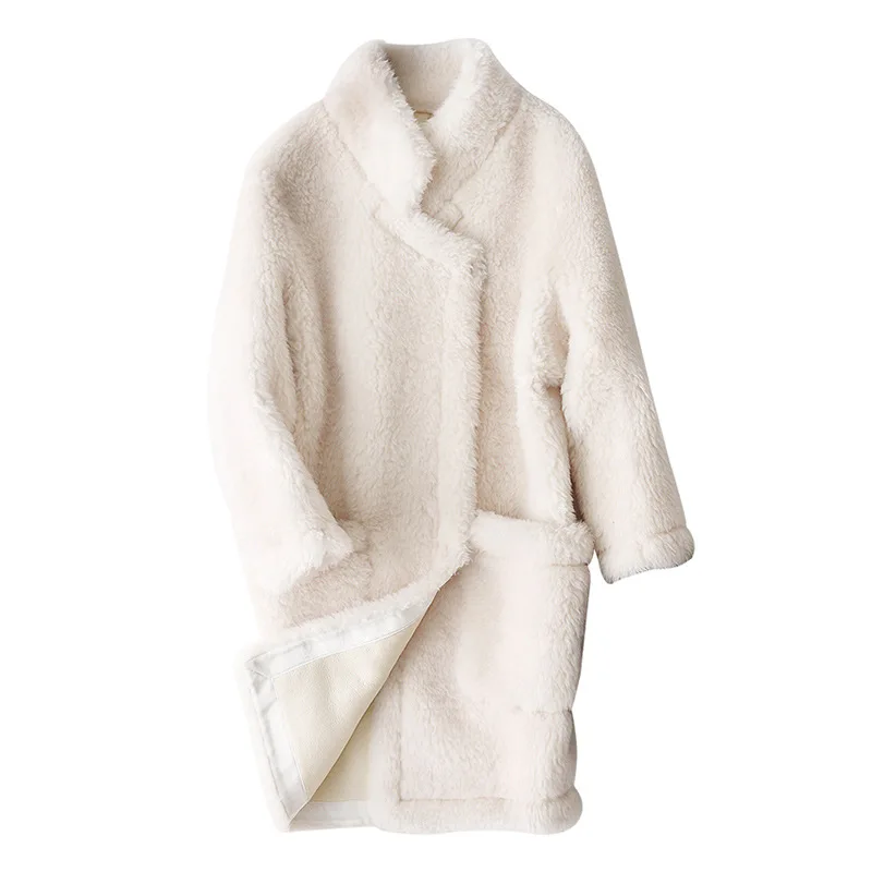 Goedkoop Luxe Merk Womens Echte Bontjas 2018 Fall Winter Nieuwe australi euml; Lam Bontjassen Vrouwelijke Koreaanse Stijl Lange Mouwen Warm jassen