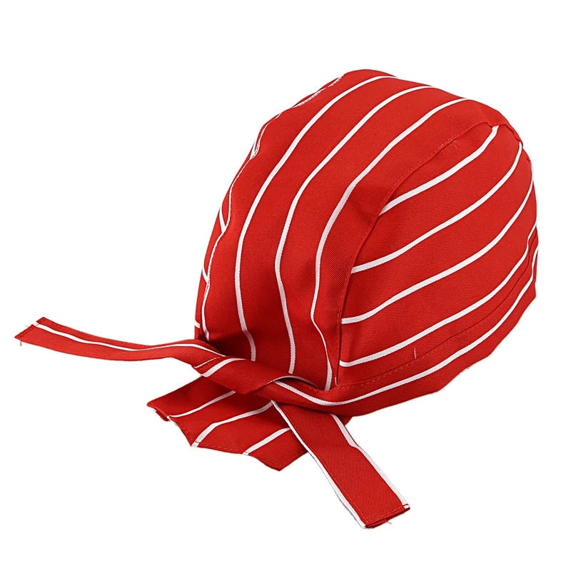 

New Skull Cap Professional Catering Chefs Hat Bandana Red and white striped