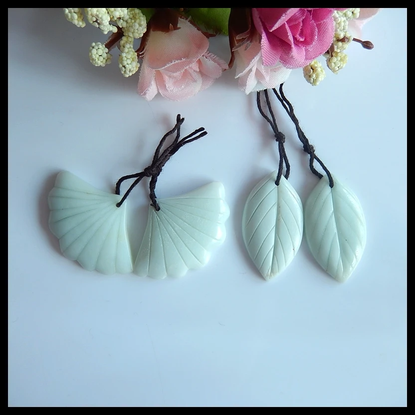 

2 Pairs Natural Gemstone Carved Leaf Amazonite fashion women Earring Bead,36x24x6mm,1.1g 33x18x4mm,7.3g