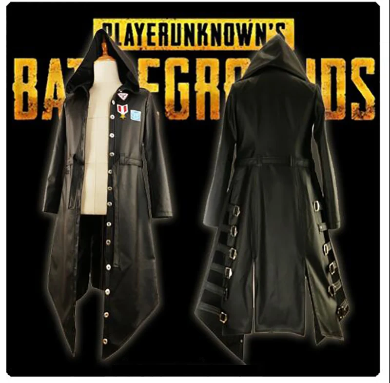  Game PUBG Playerunknown's Battlegrounds Cosplay Costume Halloween Carnival Long Sleeve Trench PU Le