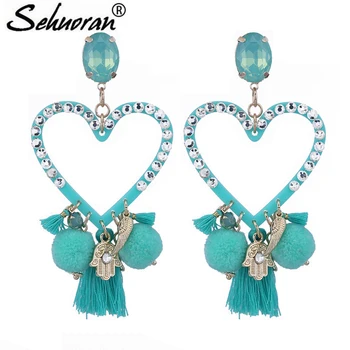

Sehuoran Brincos Oorbellen Crystal Big Pendients Heart Resin Drop Earrings Zinc Alloy Accessories Tassel Earrings For Woman Ear