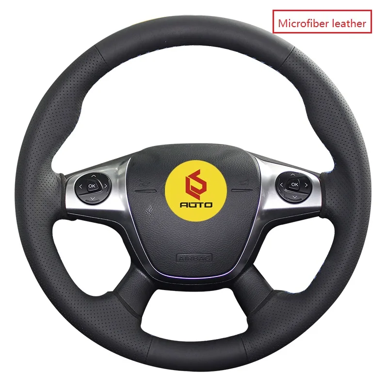 Оплетка на руль для Ford Focus 3 2012- KUGA Escape 2013- C-MAX 2011- кожаный чехол на руль - Название цвета: black microfiber