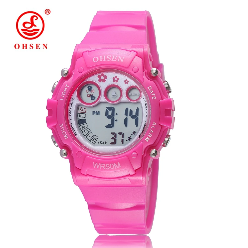 

OHSEN Women Digital Quartz Children Sports Watches Kids/Ladies Xmas Gifts 50M Waterproof Rubber Strap Fashion LED Wristwatches