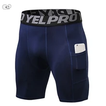 Быстросохнущая эластичные мужские Компрессионные шорты с карманами Crossfit летние шорты для бодибилдинга Спорт Бег Фитнес колготки шорты