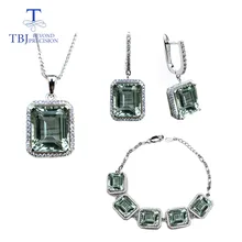 TBJ, натуральный зеленый аметист драгоценный камень ювелирные изделия ожерелья и серьги набор в 925 драгоценности из серебра и камней для женщин с подарочной коробкой