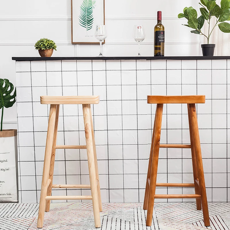 

10%Nordic log bar chair home solid wood bar stool dining table stool high stool simple modern bar chair high chair