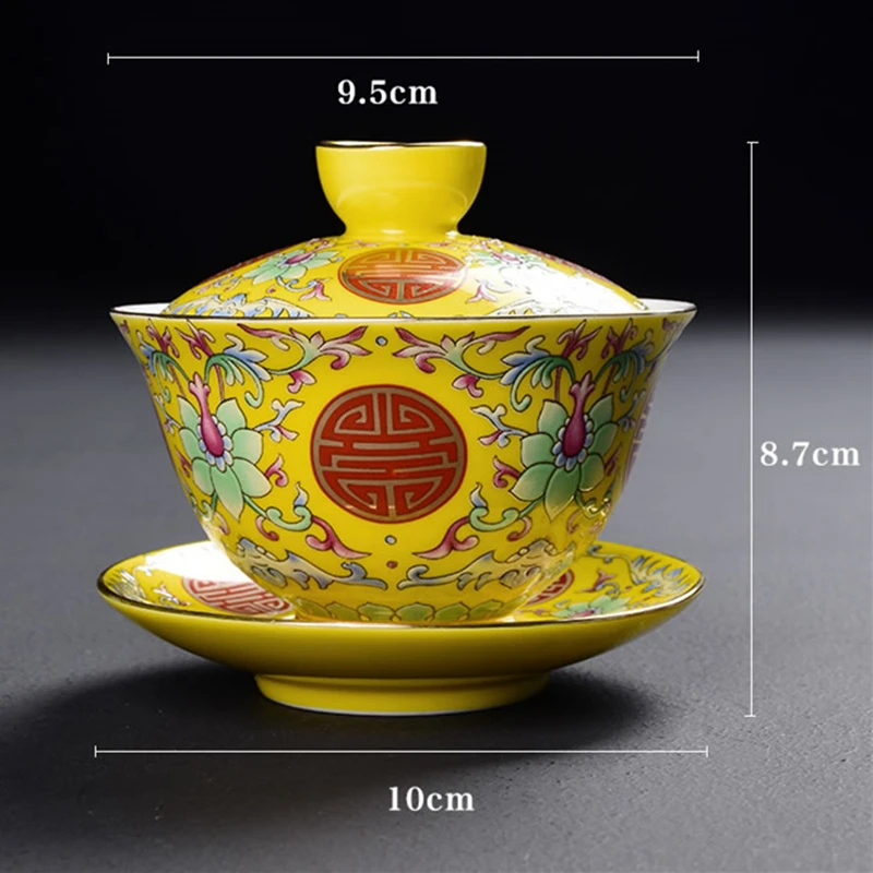 Цветная эмалированная фарфоровая чашка gaiwan китайская керамическая чаша для