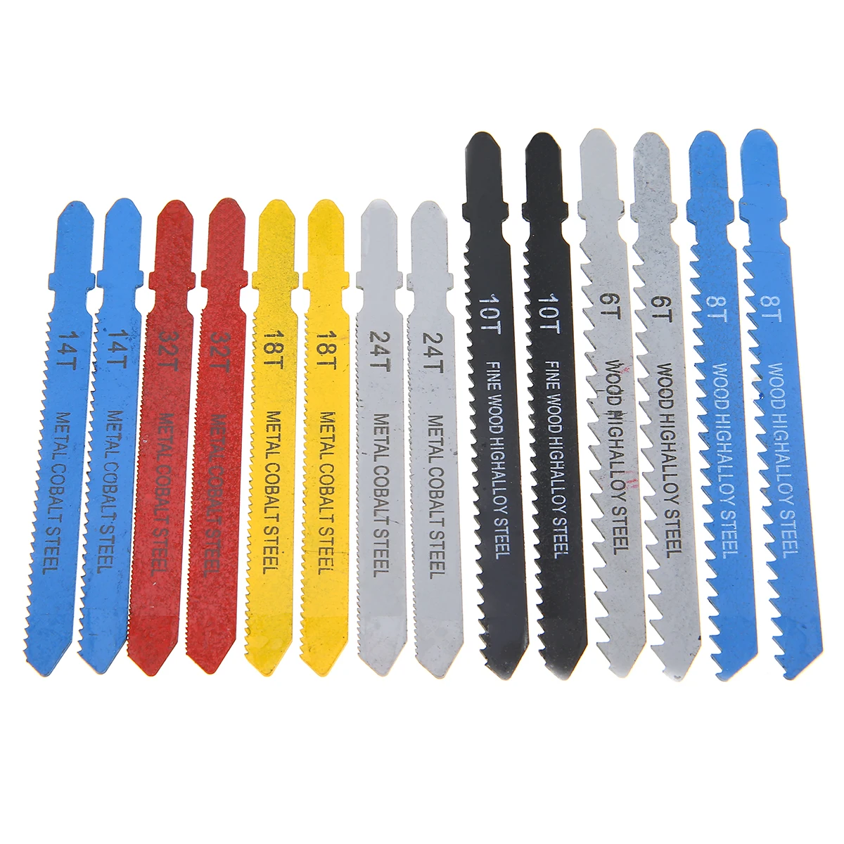 14pcs Colorful Assorted Metal Steel T-shank Jigsaw Blade Tool Set Fitting For Plastic Wood Aluminum Faster Cutting Saw Blades