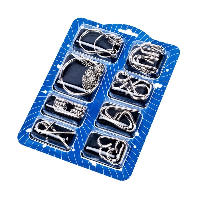 8pcs /set Different Pattern Metal Wire Puzzle Interesting IQ Mind Brain Teaser Puzzles Game for Adults Kids Educational Toy