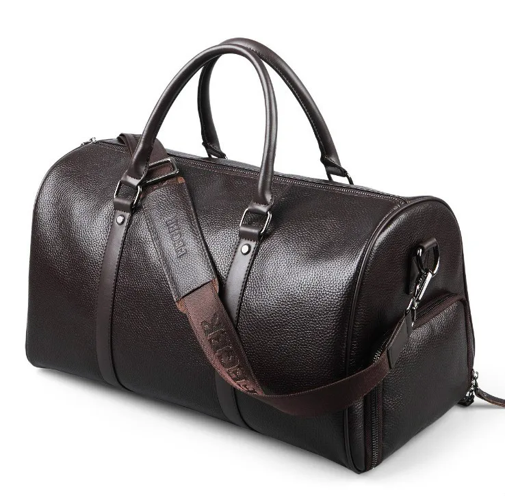 Men Genuine Leather Travel Bags Duffle Women Real Leather Travel Bag Big Vintage Cow Leather ...