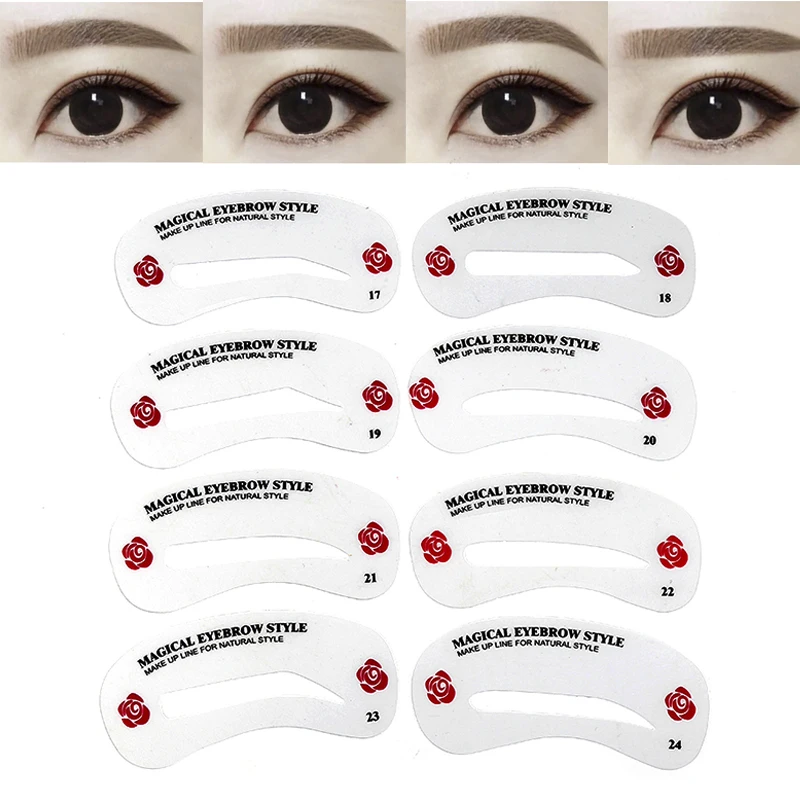 

24 Pcs DIY Eyebrow Stencils Set Reusable Eye Brow Drawing Guide Styling Grooming Template Card Makeup Assistive Devices