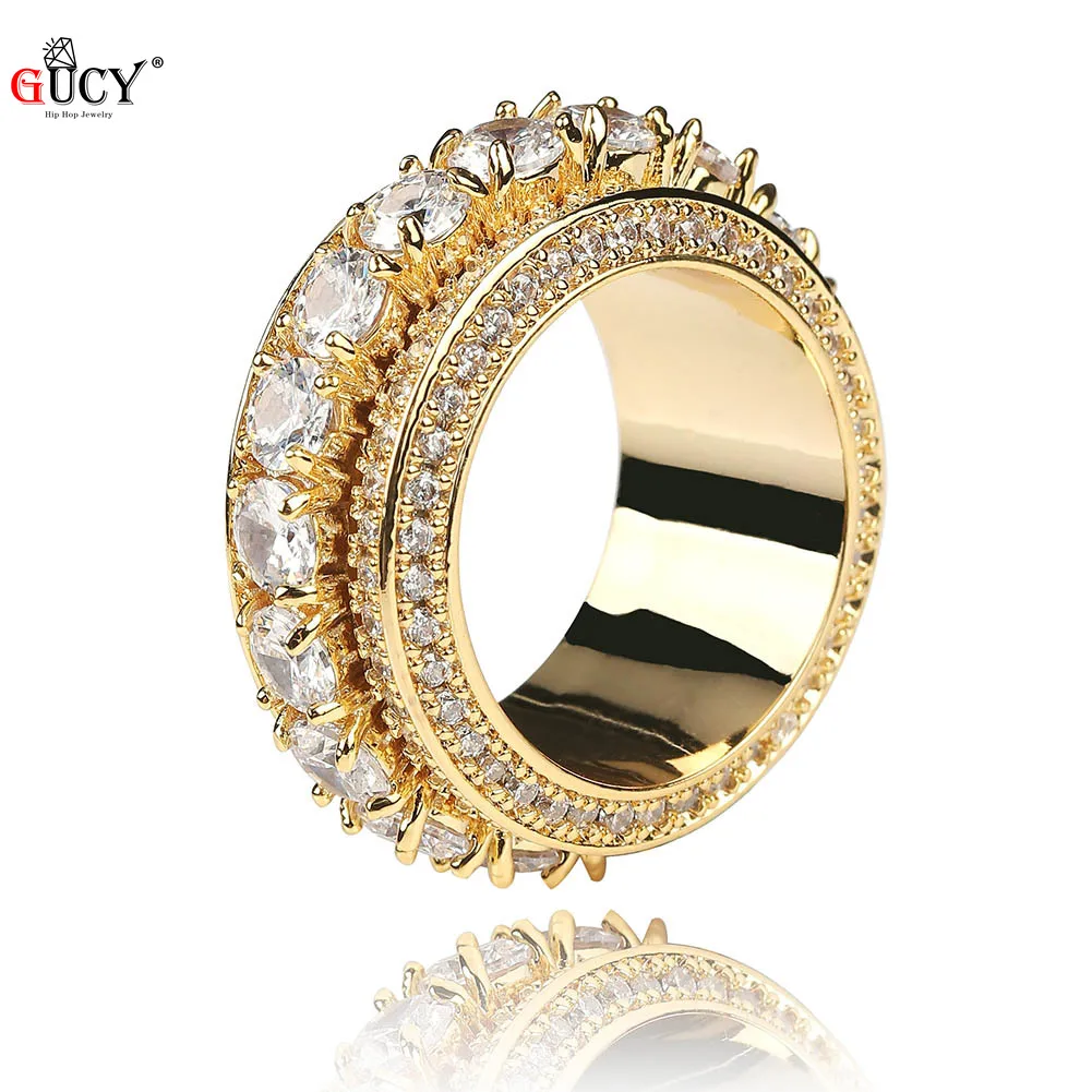 

GUCY Mens Gold Silver Color Spinner Ring Copper Charm Cubic Zirconia Ring Iced Out RING Fashion Hip Hop/Punk Jewelry For Gifts