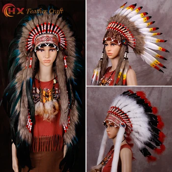 

Free delivery dark brown head ornament with feathers handmade feather headdress with headband feather hat costumes