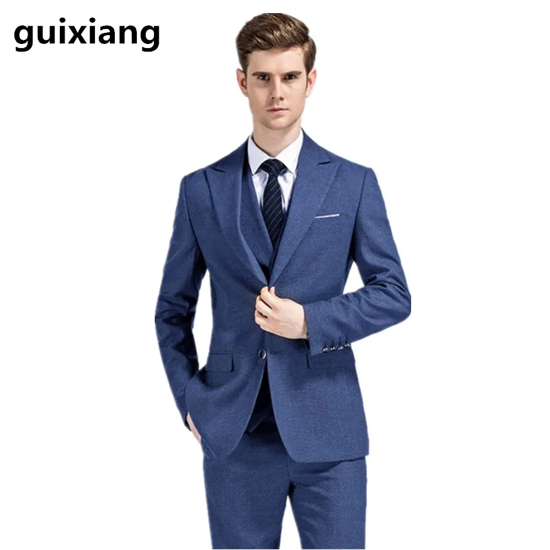 (Пиджак + жилет брюки) однобортные мужские костюмы 2017 Новый стиль мужской модный
