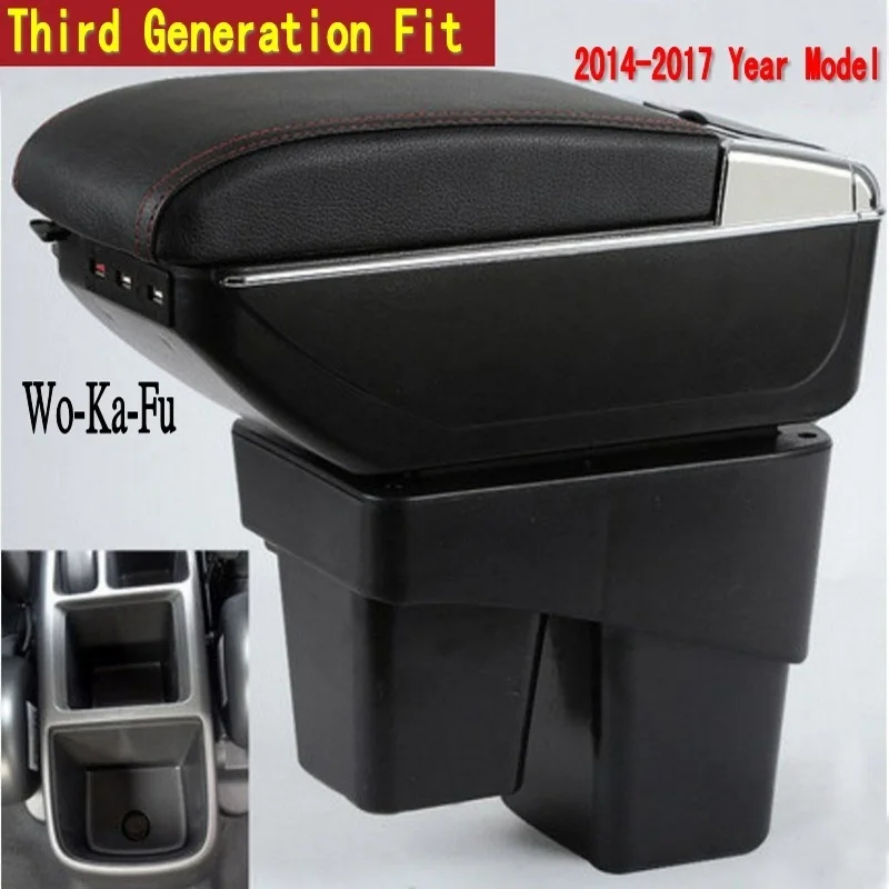 For Honda Fit Jazz 3rd generation armrest box central Store content Storage box with cup holder ashtray USB interface 2014-2017 For Honda Fit Jazz 3rd generation armrest box central Store content Storage box with cup holder ashtray USB interface 2014-2017