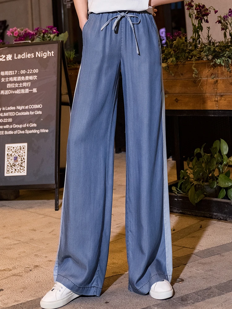 blue denim palazzo pants