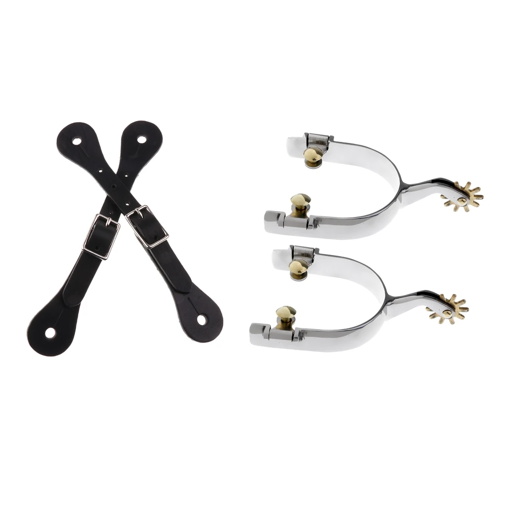 1 Pair 22cm Equestrian Horse Riding Stainless Steel Spur and Leather Straps